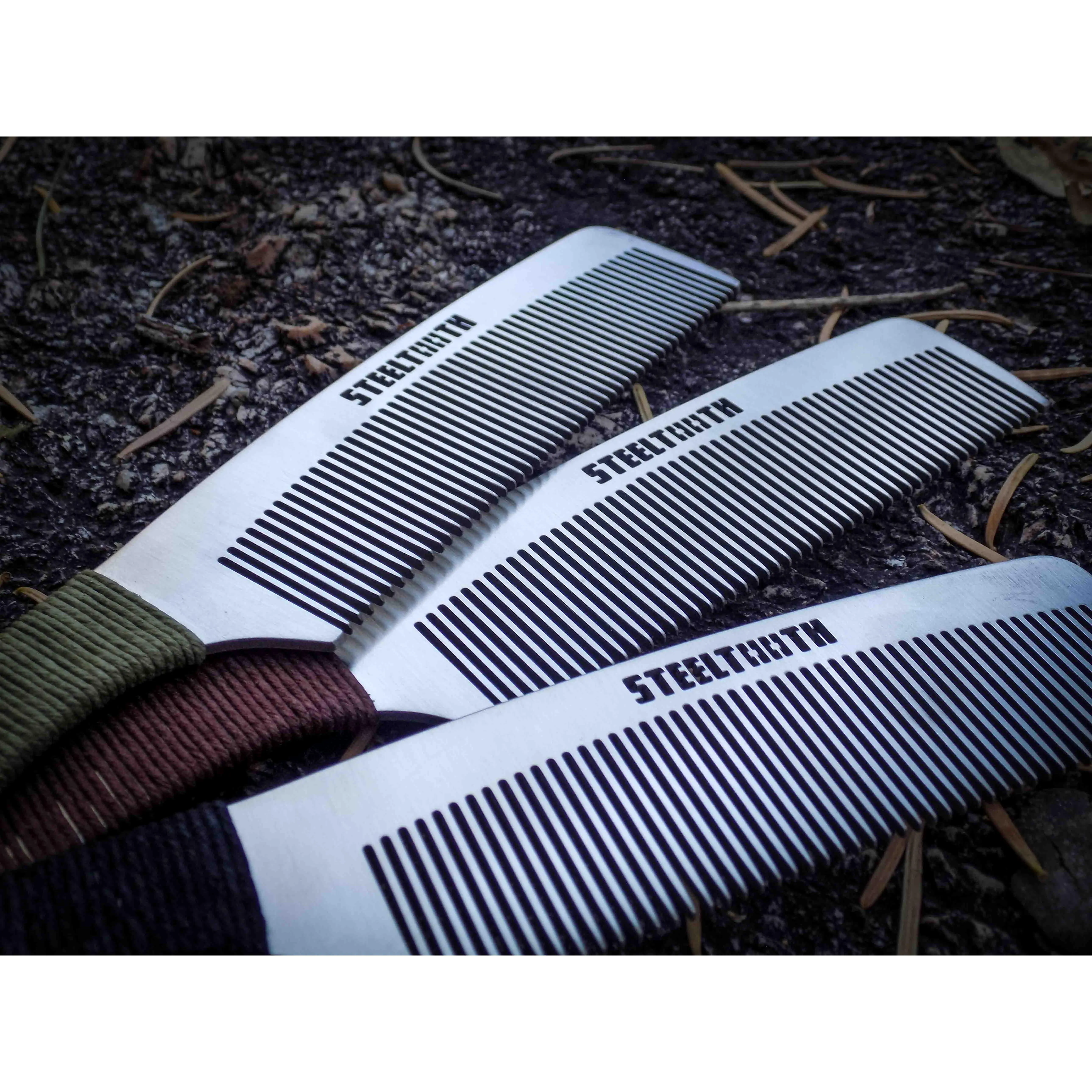 Hemp Cordage Handle Steeltooth Comb - Earth Tones