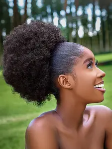 Drawstring Ponytail Extension for Women Short Heat Resistant Synthetic Fiber Afro Puff Ponytail for Daily Use Clip On Kinky Drawstring Curly Ponytail Bun Synthetic Kinky Edge