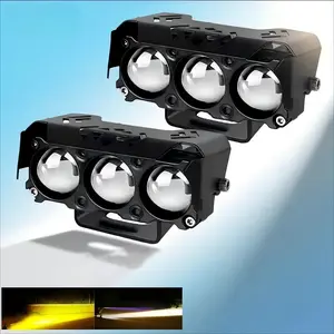 3-Lens Motorcycle LED Spotlight, Dual-Color Super-Bright Hi/Low Beam Fog Lamps Driving Light for Cars, Trucks, SUVs and UTVs, LED Light Bar