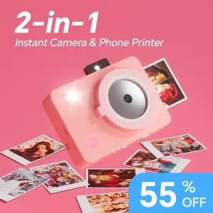 Hanin 2-in-1 Digital Instant Camera & 2x3 Portable Bluetooth Phone Printer, Built-In Batteries, Full-Color Dye-Sub Ink-Free Printing, Compatible with iPhone & Android, Travel & Family Photo Use, Digital Camera
