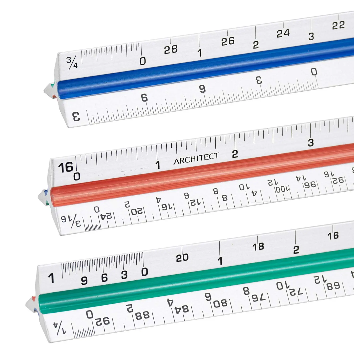 3 Pack Architectural Scale Ruler, 12" Triangular Architect Scale  Color-Coded Grooves Triangle Ruler for Architects, Students, Draftsman, and Engineers (Imperial)