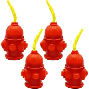 4E's Novelty 4 Pack Fire Hydrant Cups – Firefighter Birthday Party Supplies & Decorations