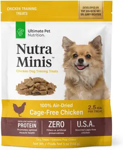Ultimate Pet Nutrition Nutra Minis Dog Air-Dried Training Treats 5 oz Chicken 100% Air-Dried Zero Preservatives Cage-Free USA Sourced Protein