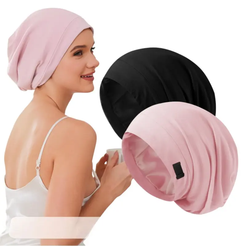 Silk Bonnet for Sleeping Women, Adjustable Silky Satin Lined Sleep Cap, Silk Hair Wrap Slouch Beanie Hat