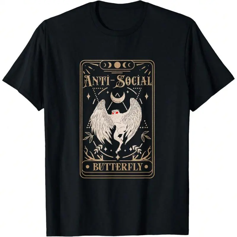 Mothman Tarot Card Antisocial Butterfly Cryptid Red Eyed T-Shirt Daily T-Shirt Women Kids Girls T-Shirt Funny Graphic Tees Cotton Graphic Tee