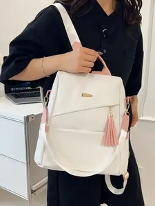 Pure Color Anti-Theft Backpack, Lightweight Daily Backpack, Geometric Splicing Design, Large Capacity Waterproof Bag, Ideal for Ladies & Students, Versatile Use