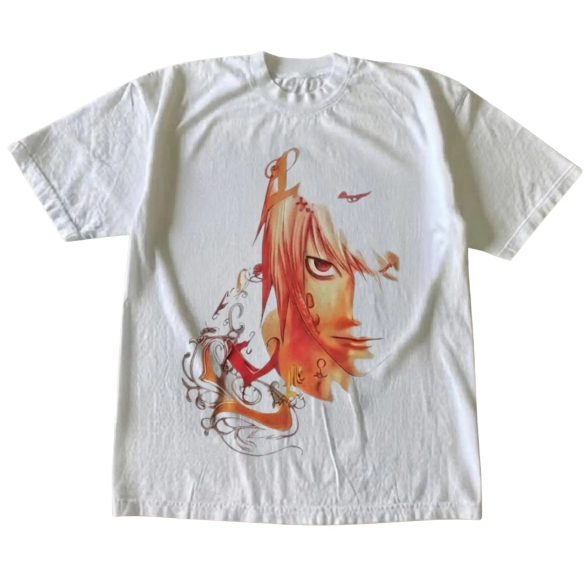 Cyber Y2K Death Note Light Yagami Graphic Tee, Kira Manga Portrait With Ornate Tribal Filigree Swirls Graphic Art, Unisex Streetwear Tee For Anime Lovers, Gothic Grunge Outfit
