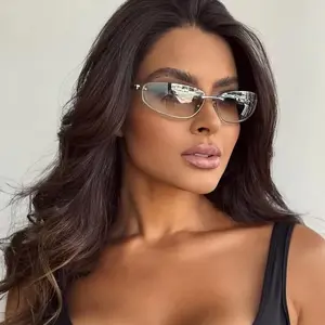 Oval Frameless Y2K Luxury Sunglasses High-end Styling Punk Design for Women Outdoor Retro Personality Shades Unisex Trendy and Stylish