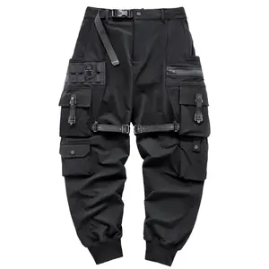 App172 Niepce Matte Black Techwear Cargo Pants with Strap