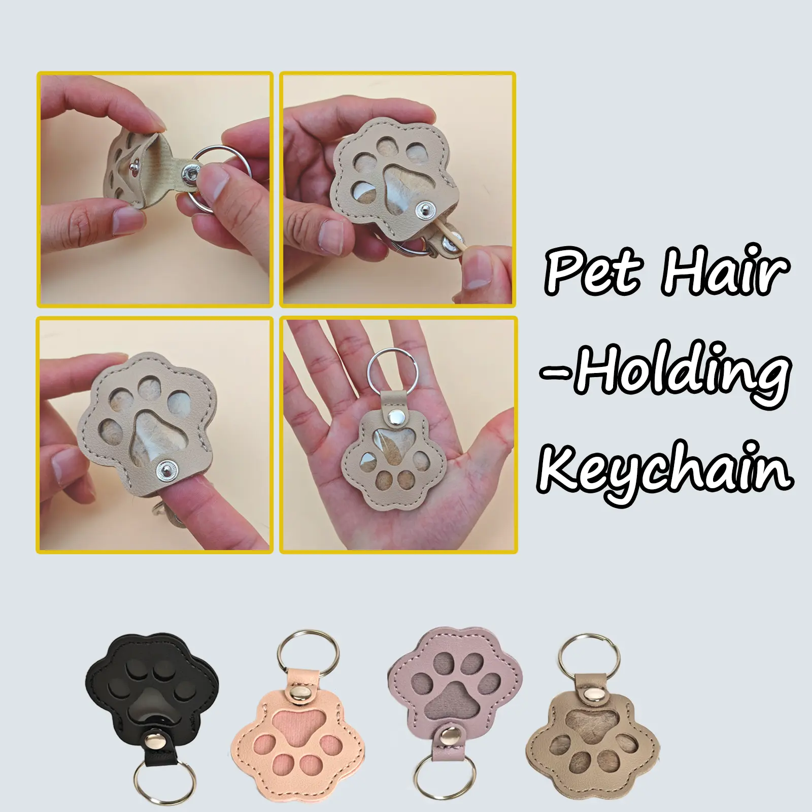 Pet Memorial Hair-Holding Keychain, Cute Dog & Cat Paw Design - Portable Storage for Pet Fur, Thoughtful Gift for Animal Lovers