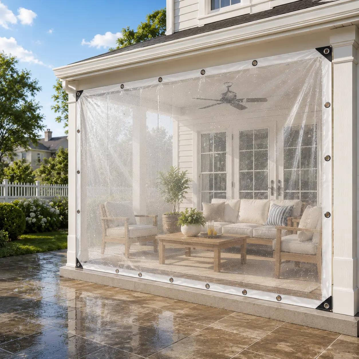 All Weather Clear Transparent Vinyl Tarp 10×13ft, Weatherproof Foldable Waterproof Dustproof Rain Cloth with Reinforced Edges, Plant Protective Cover for Farm, Greenhouse and Enclosure lightweight