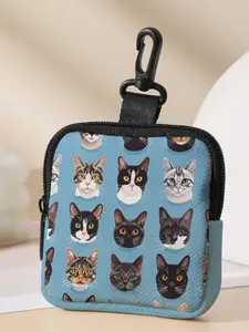 Cute Cat Pattern Zipper Coin Purse, Multi-functional Storage Bag, Durable Polyester Coin Purse, Ideal Gift for Women & Girls
