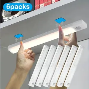 6-Piece LED Motion-Sensor Strip Light Set, USB Rechargeable Adjustable Leds Indoor Lighting for Closet, Cabinet, Kitchen, Desk, Night Light, Hallway and Stairs