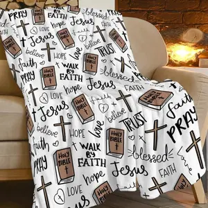 Bible Jesus Throw Blanket Premium Fleece Lightweight Christianity Scripture Bed Blanket for Bed Sofa Home Bedroom Office Travel  Family Friends and Kids Birthday Gift Christmas Present christian