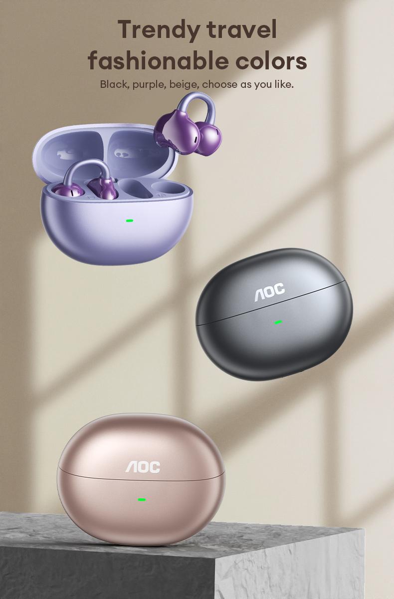 AOC ACD2544 Clip-On Wireless Headphones with 2025 Bluetooth 6.0 for Faster, Stable Connection & Low Power Use, Panoramic Stereo Sound, HD Audio, Ergonomic Design, Comfortable Fit, Life-Level Waterproof & Sweatproof Multifunctional Earbuds Electronic