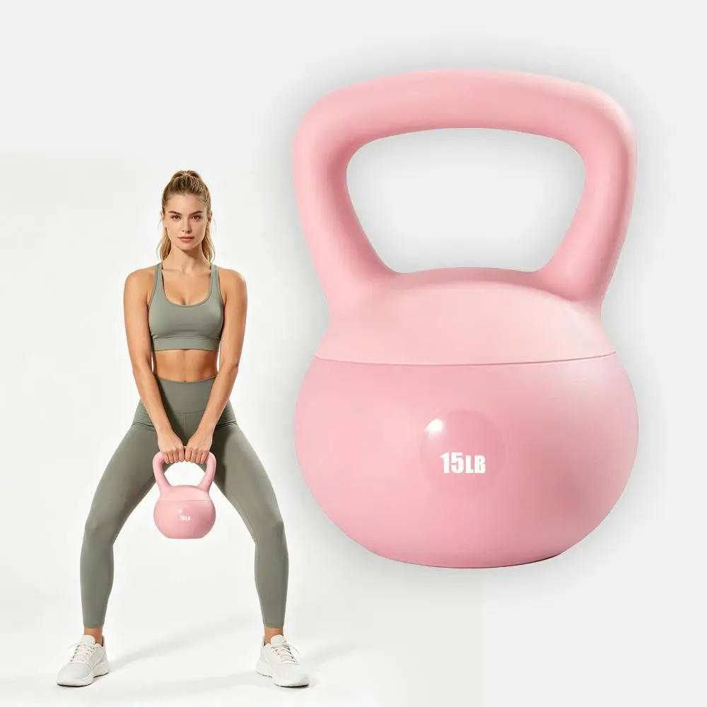 Women’s indoor gym soft non-slip shock-absorbing kettlebell weights (10/15/20 lb), anti-collision safe vinyl training equipment
