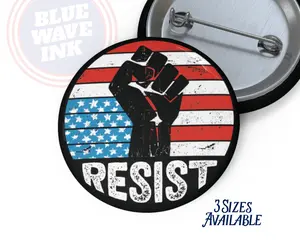 [Sale Up To 30%] RESIST Power Fist Pin – Patriotic Protest Button with USA Flag Background, Civil Rights Activist Badge, Equality & Justice Pinback Badge