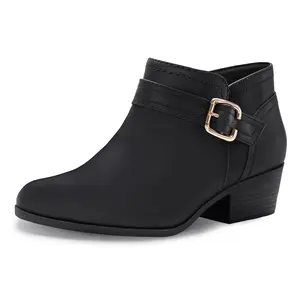Women's Chunky Low Heel Ankle Boots Classic Pointed Toe Side Zipper Booties