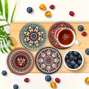 Boho Style Wooden Coaster, Round Coaster, 8 Counts/set Heat Resistant Non-slip Coffee Cup Mat, Decorative Coaster, Kitchen Coasters for Home Kitchen Dining Room