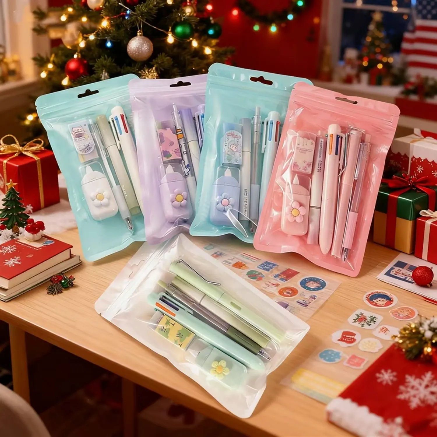 A 6-piece stationery set, Desk supplies set, including gel pens, erasers, six-color ballpoint pens and multi-functional writing tools, is the perfect office, study and school supplies and is suitable as a Christmas gift