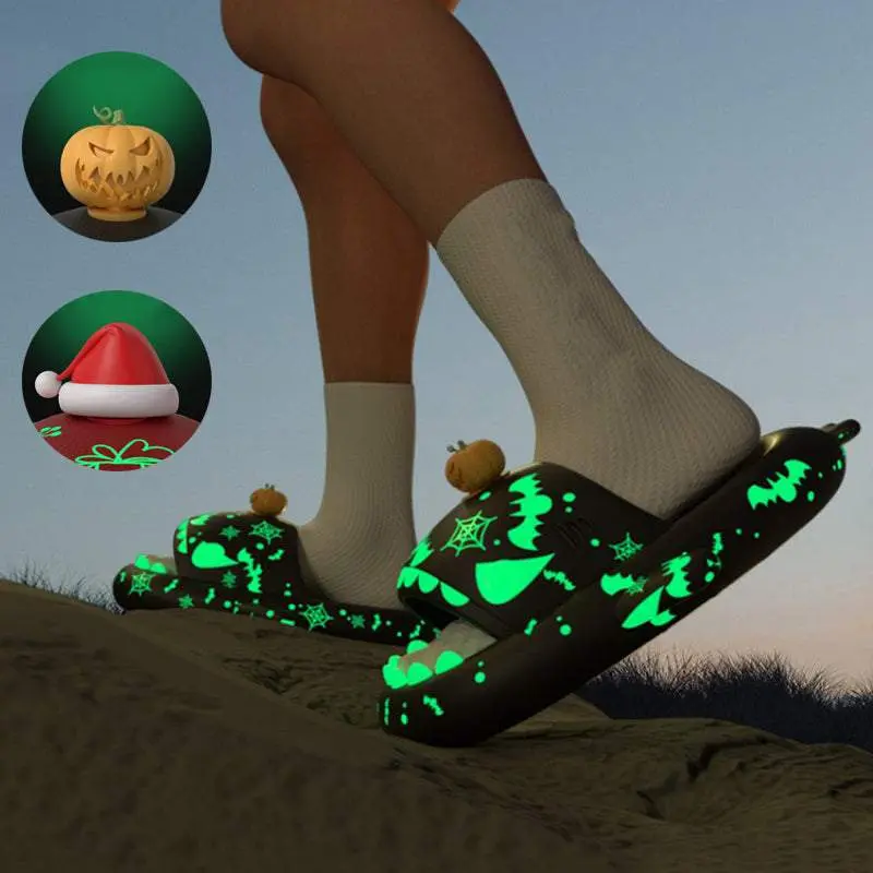 Christmas Shoes Ins Luminous Shark Slippers Couple Men Women House Shoes Non-slip Bathroom Slippers Home