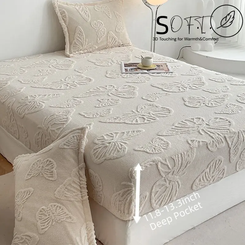 Butterfly Bed Sheet Set, Ultra Soft Comfort, Soft Bedding Sheet, Comfy Bed Sets, Bed Sheets Set, Bedsheet, Thick Velvet Fabric, King Queen Size, Deep Pocket, Includes 1 Fitted Sheet & 2 Pillowcases