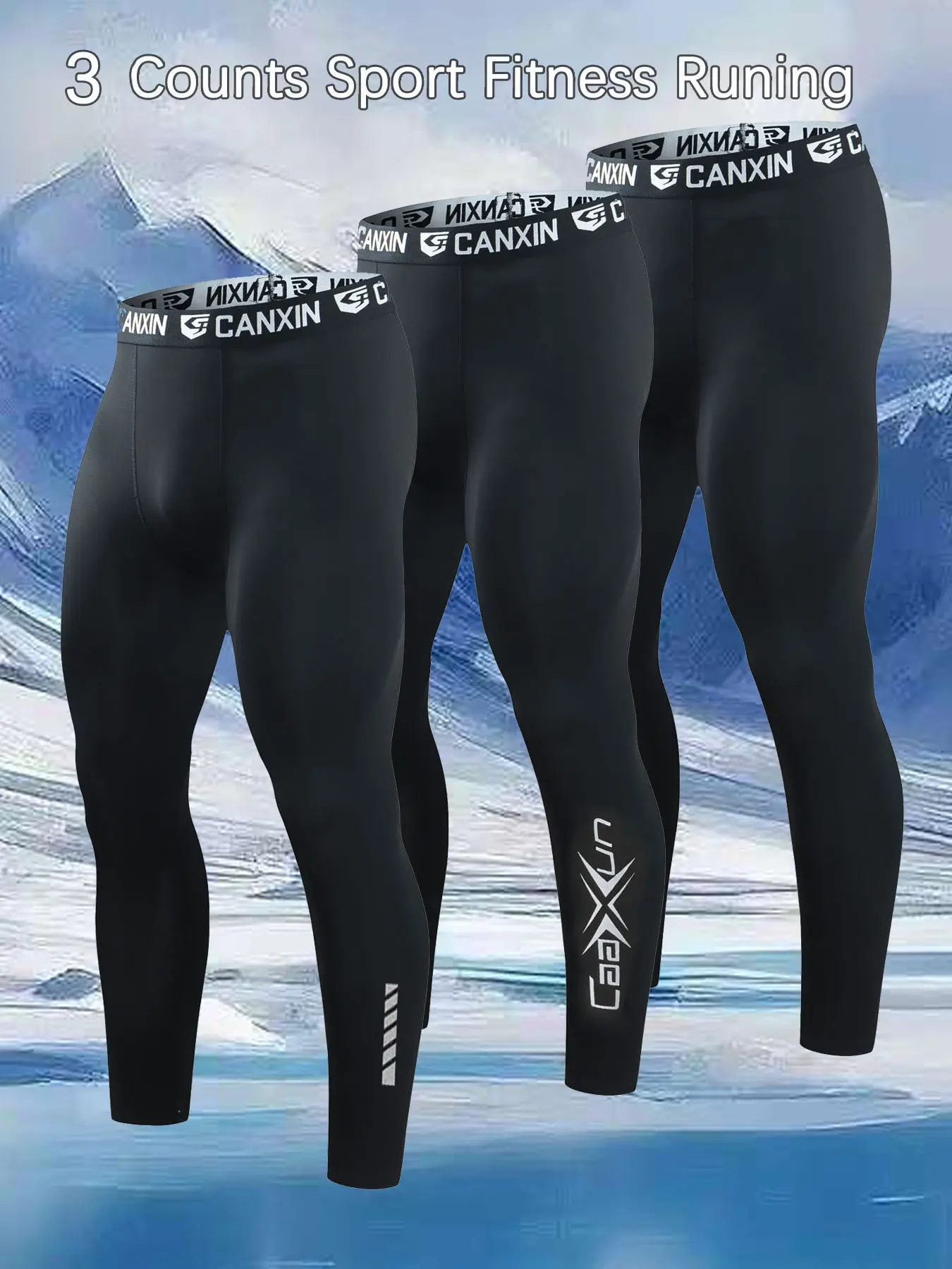 Men's Basketball Compression Pants, 3 Pack Breathable Quick-Dry Leggings, Reflective Print, Outdoor Running Cycling Gym Training
