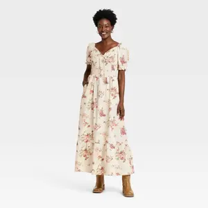 Women's Western Puff Short Sleeve Smocked Midi A-Line Dress - Universal Thread