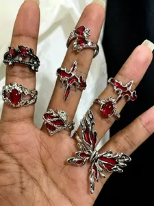 Punk Style Star & Heart & Butterfly Design Stacking Ring Set, Unique Rings, Gifts for Her, Goth Girl Jewelry, Holloween Rhinestone Decor Y2k Adjustable Ring, Jewelry for Birthday Gift