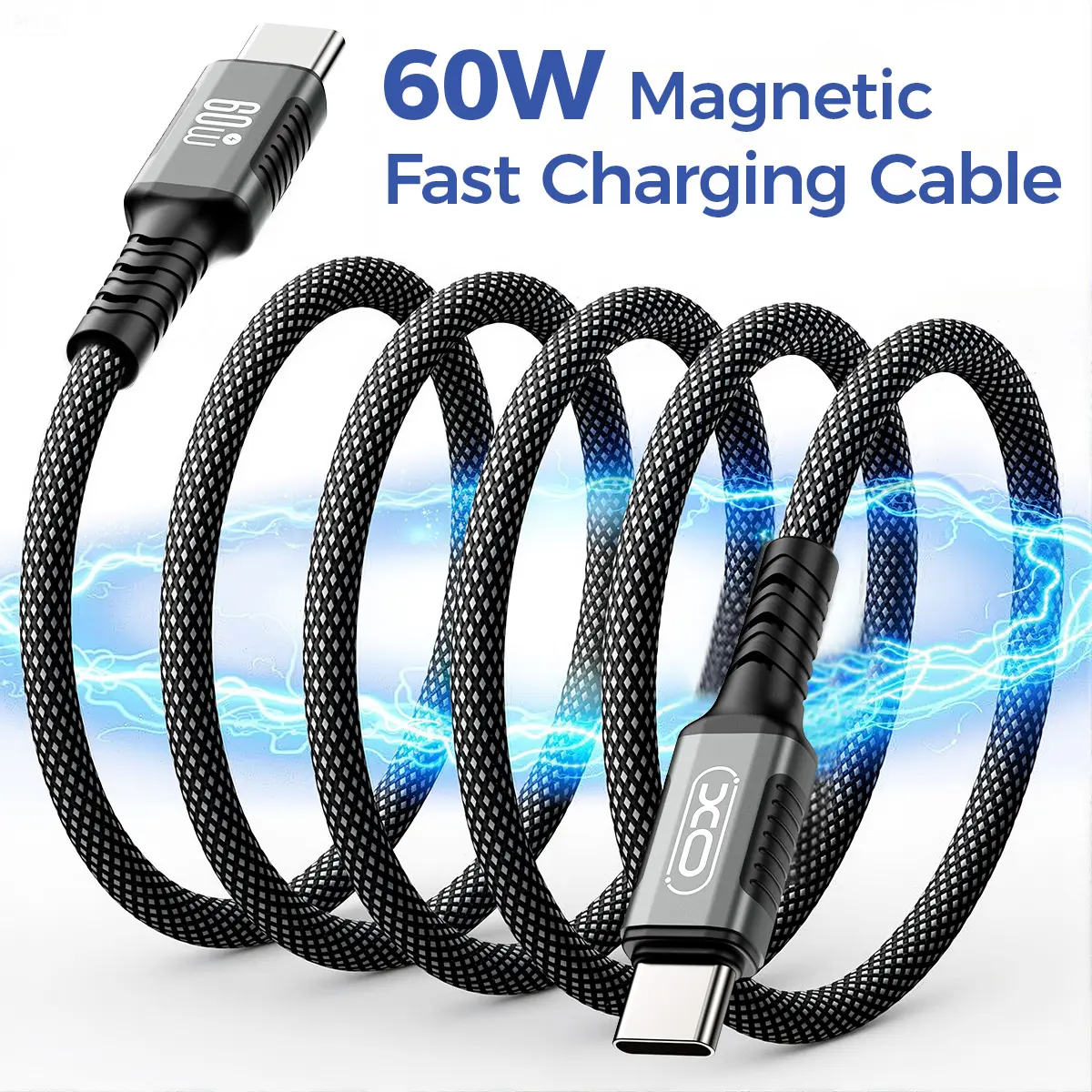 60W Magnetic Type-C to Type-C Fast Charging Cable,  Braided Anti Tangle Charging Cord, USB 2.0 Type C Data Transfer Cable,  for iPhone 17/16/15 series, iPad Pro/Air, MacBook Air, Samsung Galaxy S23 Ultra/S23/S22/Note 20/Note 10