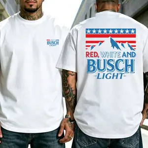 Men’s Busch Light “Red, White and Busch Light” graphic T-shirt, American flag–style front and back print tee, casual short sleeves for beer lovers, patriotic events and everyday wear