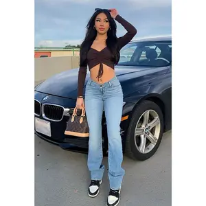 V Nice To Meet You Straight Leg Jeans - Light Blue Wash