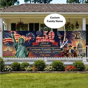 [ Custom ] Family Name America 250 Years Vinyl Banner, 4th Of July Freedom Sign, Patriotic 2026 Outdoor Decor, Independence Day Fence Flag
