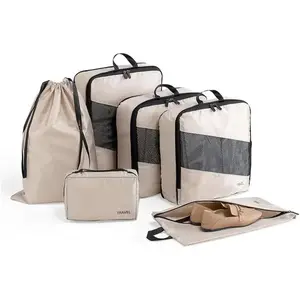 Compression Packing Cubes for Travel 6 SetsLuggage Space Saving Travel EssentialsAccessories for Suitcase Organizer Bags Set,Durable Organizer Bags (cream) shoe bag