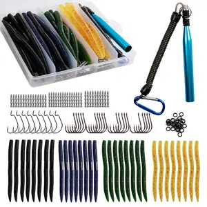 Senko Fishing Kit 133pcs Premium Complete Set with Wacky Rig Tool, Crank & Weighted Hooks, O-Rings & Storage Box, Perfect Gift for Bass Anglers