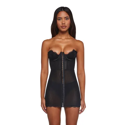 Captivating Gazes Slip Dress - Black