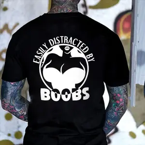 Easily Distracted By Boobs Hoodie Funny Bold Graphic, Humor Statement Hoodie Streetwear, Edgy Back Print Sweatshirt, Playful Adult Joke Shirt, Unisex Sweater Pullover Tee