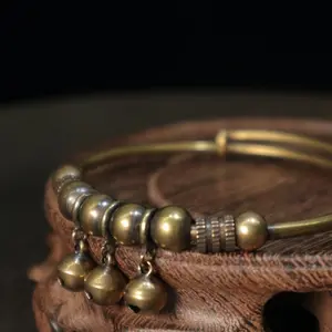 1pc Vintage Copper Retro Small Bells Push-Pull Bracelet, For Men Women