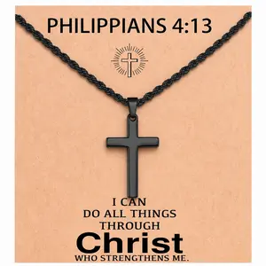 【Father's Day Gift】Cross Necklace for Men with Inspirational Bible Verse Card, Stainless Steel Christian Faith Pendant Chain, Philippians 4:13 Joshua 1:9 Scripture Gift for Him, Religious Jewelry for Men Women, Birthday Baptism Graduation Christmas Gift