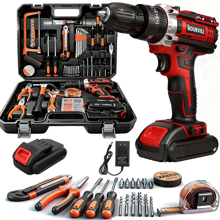 128 Piece Power Tool Combo Kits with 21V Cordless Drill, Household Tools Set with DIY Hand Tool Kits For Fence Installation, Room Décor, Furniture Assembly, And Daily Repairs