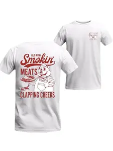 Funny BBQ Grill Pattern T-Shirt, Smoked Meat and Butt Slap Design, Southern Fraternity Style College Party Shirt for Men, Perfect Gift
