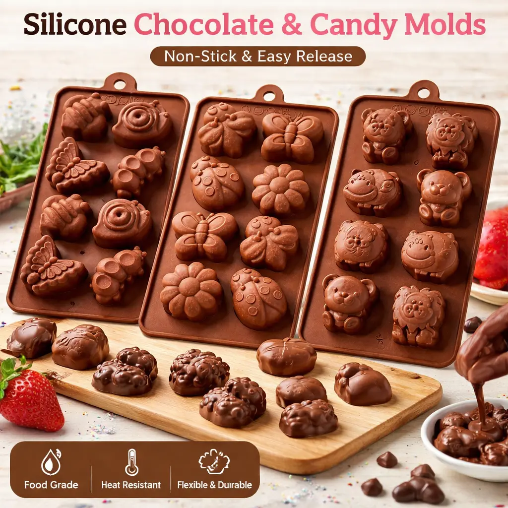 3-Pcs Flexible Silicone Forest Animal Mold Set - Non-Stick Baking Mold for Chocolate, Candy, Soap, Resin - Kids' Birthday Gift & DIY Craft Making Tool