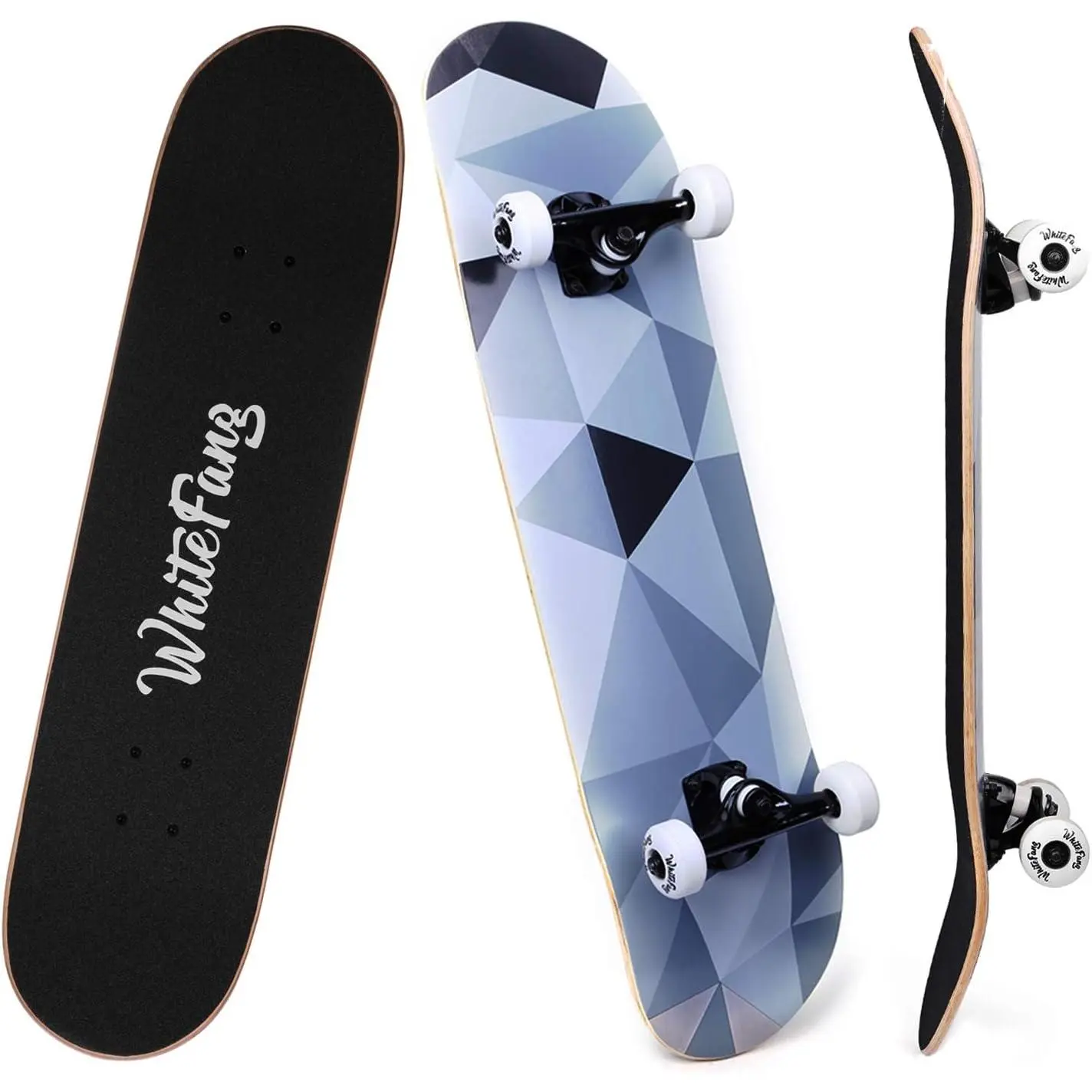 WhiteFang Beginner Complete Skateboard - 31x7.88in 7-Layer Canadian Maple Deck, 5-Inch Components, Double-Kick Concave Design for Tricks, Pools & Ramps, 220 lbs Capacity, Ideal for Kids, Suitable for Commuting