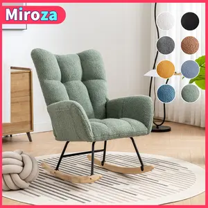 Nursery Rocking Chair Teddy Upholstered Glider Rocker Rocking Accent Chair Padded Seat with High Backrest Armchair Comfy Side Chair for Living Room Bedroom Offices