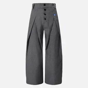 Aelfric Eden High-Waist Pleated Barrel Pants Curved Wide-Leg Silhouette Button-Front Tailored Trousers Unisex Streetwear