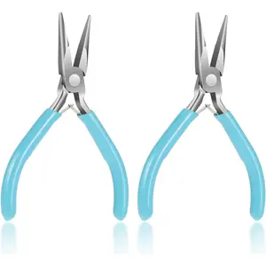 2 Pack Needle Nose Pliers for Jewelry Making, 4.5 Inch Small Needle Nose Pliers Jewelry Chain Nose Pliers Craft Pliers for Wire Bending, Repair, Object Grasping (Blue)