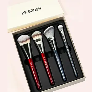 【Valentine's Day Gift】BK Deluxe Set 4 Counts/Deluxe Set Contoured Foundation Brush Makeup Brush Foundation Brush for Powder,Liquid or Cream Foundation Makeup Tools Soft Fiber Wool for Any Skin Type