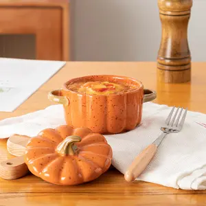 Ceramic Soup Bowl with Lid, Creative Pumpkin Design, Halloween Themed Baking Dish, Unique Kitchenware for Fall Seasonal Recipes, Tableware, Festival Decoration, Kitchenware Ceramics