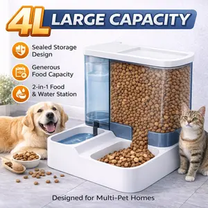 4L Gravity Pet Feeder & Water Dispenser, No Power Required, Food & Water Set for Dogs and Cats