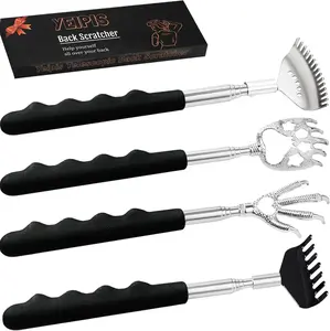 4Pcs Gentle Back Scratcher Tool Set - Rubber Handles, Stainless Steel Portable Telescoping Body Care Tools for Adults, Stocking Stuffers Gift